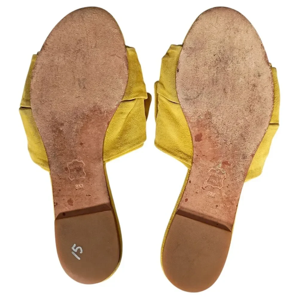 Tory Burch Annabelle Bow Slides Flats Sandals Yellow Suede Womens 8